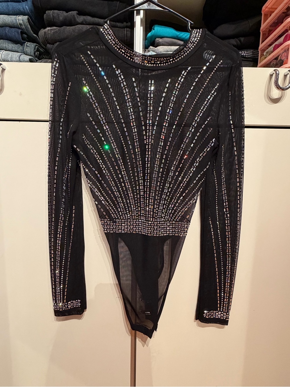 Black Sequin-Embellished One-Piece Bodysuit
